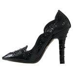 Dolce & Gabbana Black CINDERELLA Floral Crystal Heels Shoes