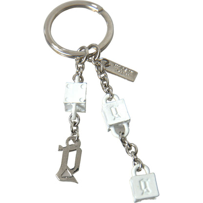Dolce & Gabbana Silver Tone Metal DG Logo Engraved Keyring Keychain