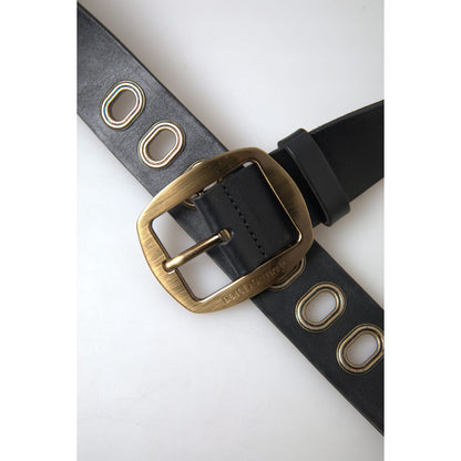 Dolce & Gabbana Black Leather Gold Metal Buckle Men Belt