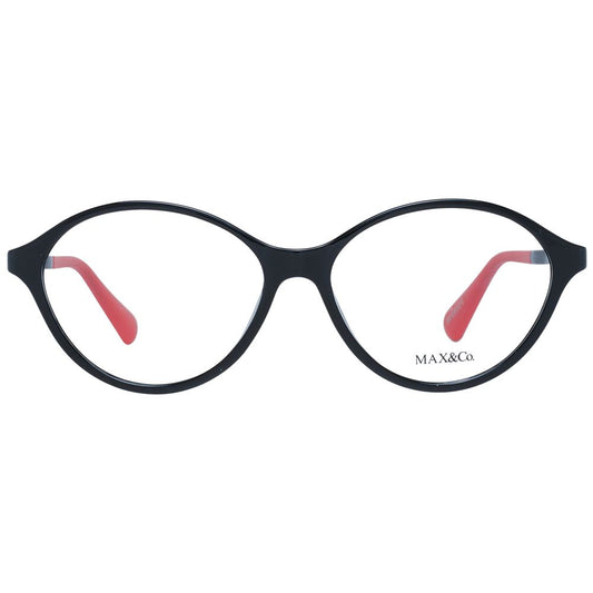 Max & Co Black Women Glasses Frame, round full-rim black plastic, size 54-14-140, with branded case, demo lenses, and no spring hinge.