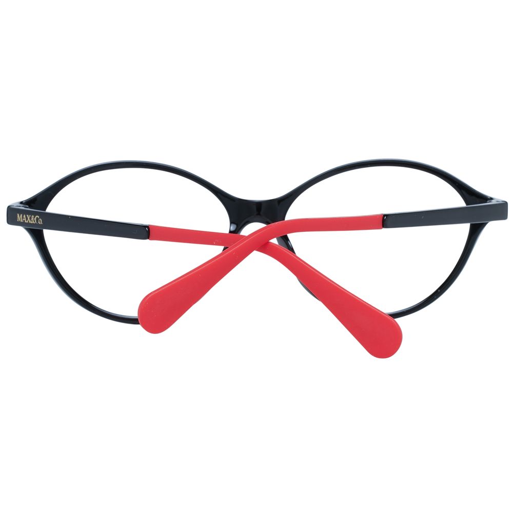 Max & Co Black Women Glasses Frame in full-rim round style with black plastic frame. Includes branded case. Size 54-14-140.
