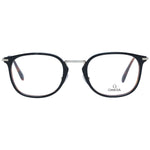 Omega Black Men Glasses Frame, metal and plastic, round full-rim design, 145mm frame width, demo lenses, branded case included.