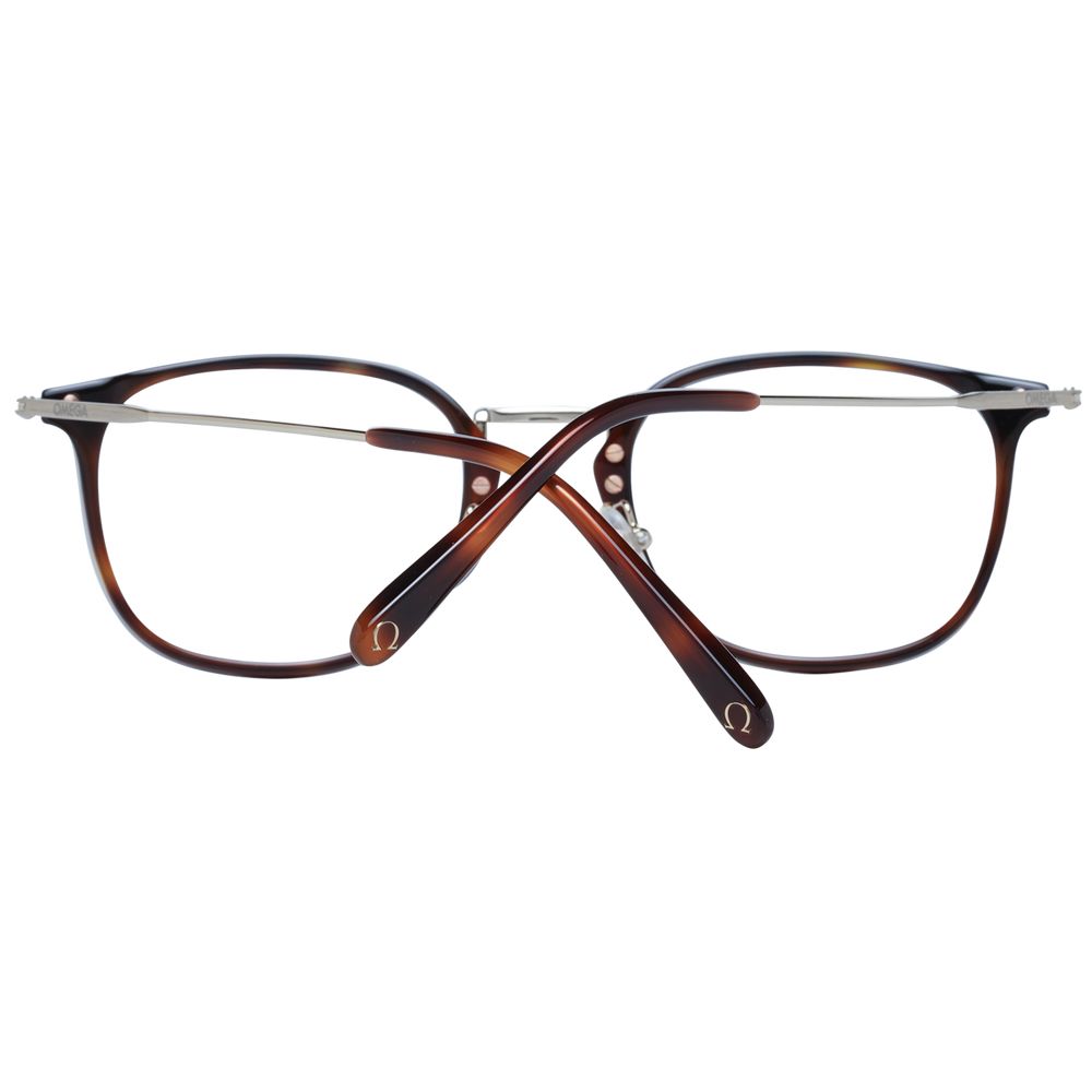 Omega Black Men Glasses Frame, full-rim round style with black metal and plastic frame, demo lenses included, size 52-22-145 with 145 temples.