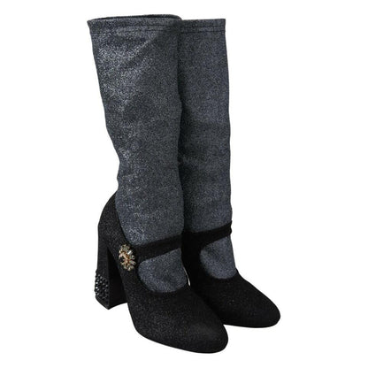 Dolce & Gabbana Black Crystal Mary Janes Booties Shoes