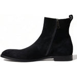 Dolce & Gabbana Black Suede Leather Mid Calf Men Boots Shoes