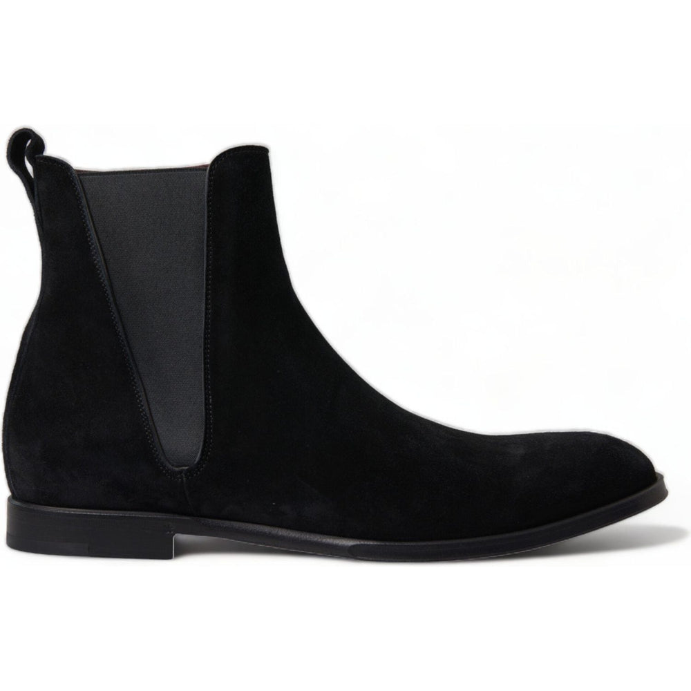 Dolce & Gabbana Black Suede Leather Mid Calf Men Boots Shoes
