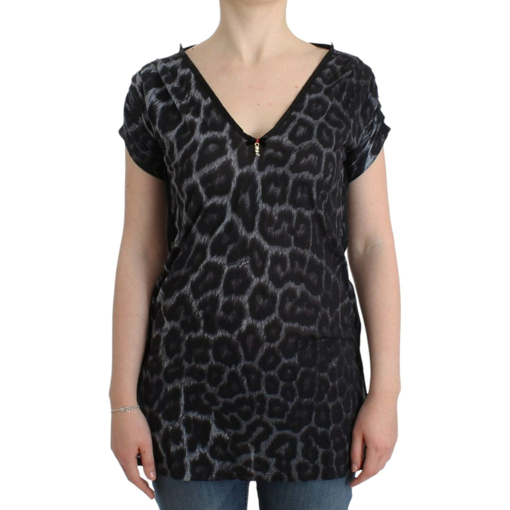 Cavalli Gray leopard v-neck top SIG11986-4