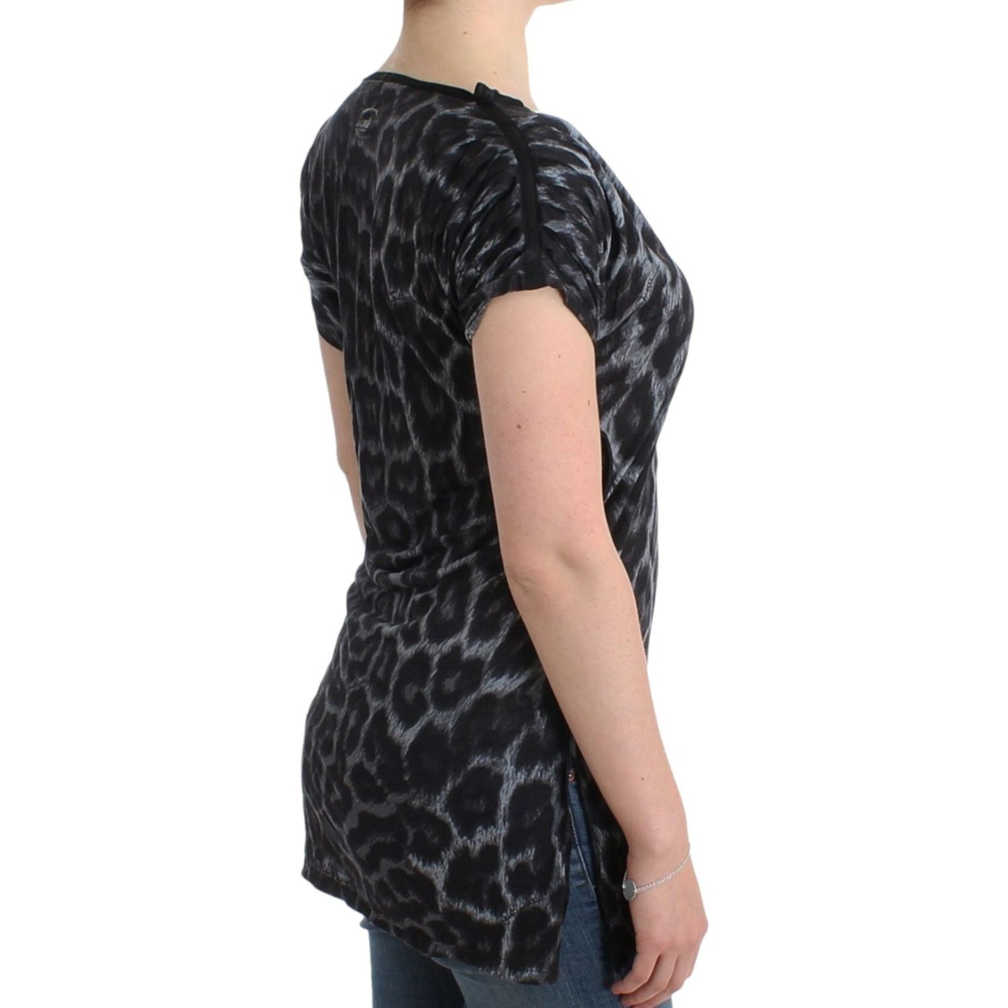 Cavalli Gray leopard v-neck top SIG11986-4