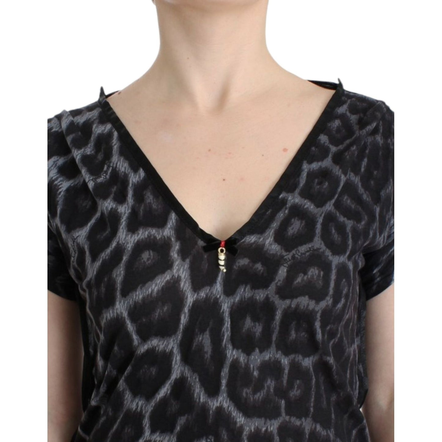 Cavalli Gray leopard v-neck top SIG11986-4