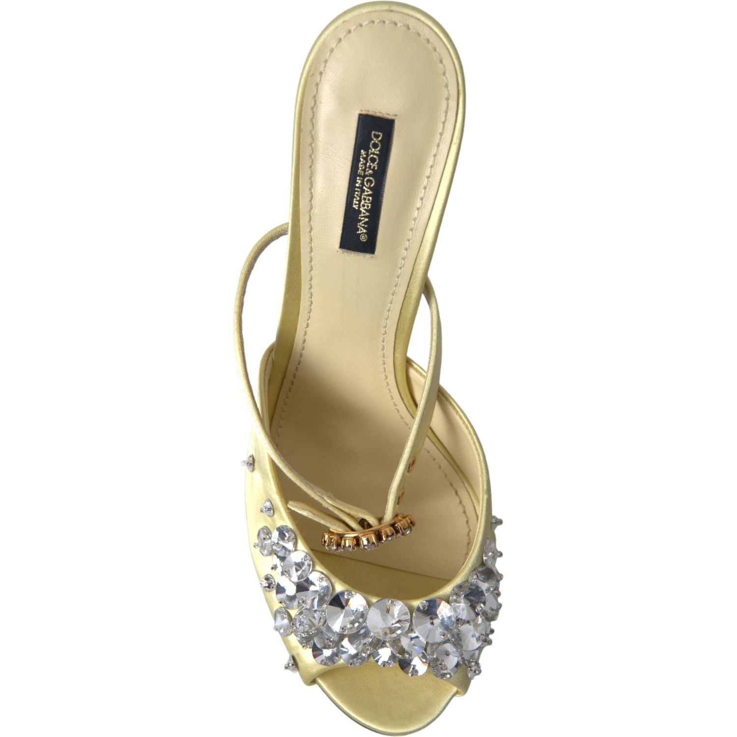 Dolce & Gabbana Yellow Satin Crystal Mary Janes Sandals