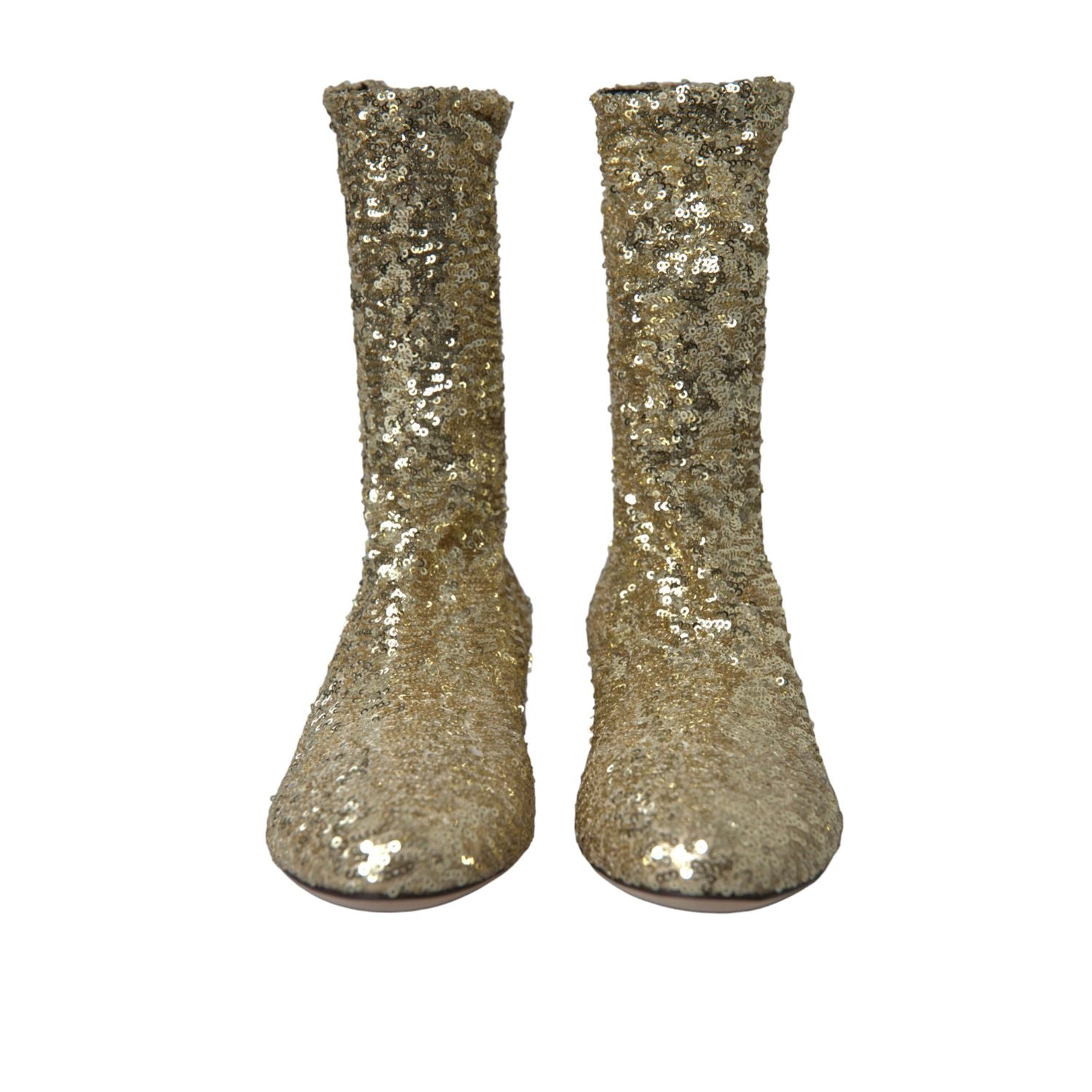Dolce & Gabbana Gold Sequined Short Boots Stretch Shoes