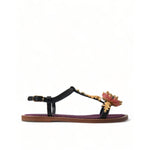 Dolce & Gabbana Black Crystal Gold Sandals Leather Shoes