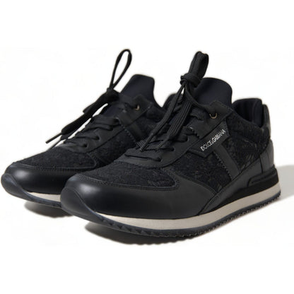 Dolce & Gabbana Black Floral Lace Leather Sneakers Shoes