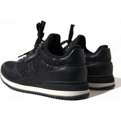 Dolce & Gabbana Black Floral Lace Leather Sneakers Shoes