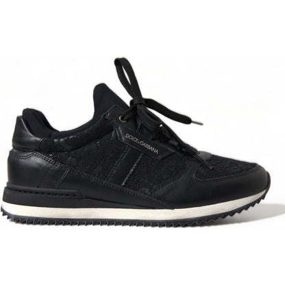 Dolce & Gabbana Black Floral Lace Leather Sneakers Shoes