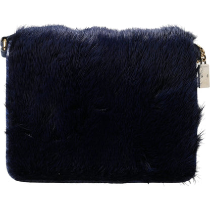 Dolce & Gabbana Dark Blue Fur Ayers Lily Twist Crossbody Shoulder Bag