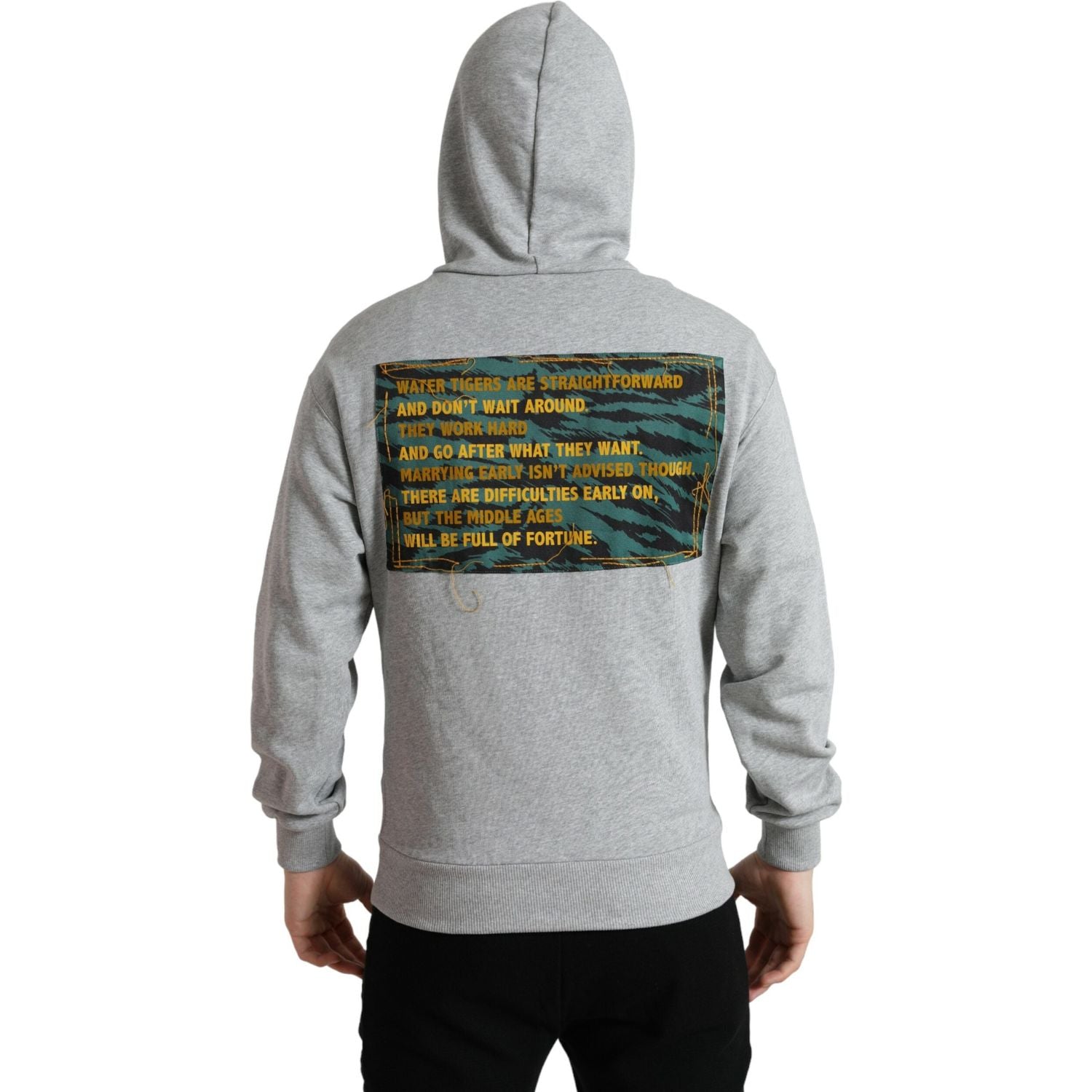 时尚灰色徽标连帽棉质毛衣