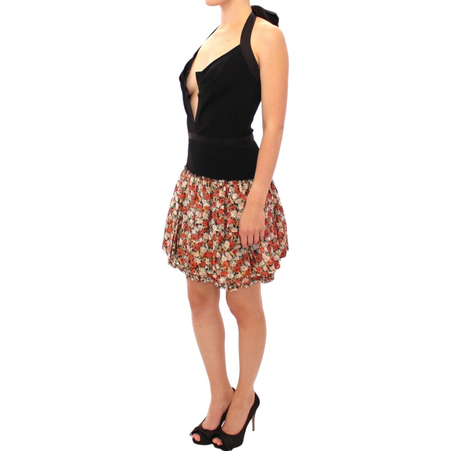 优雅花卉挂脖泡泡裙