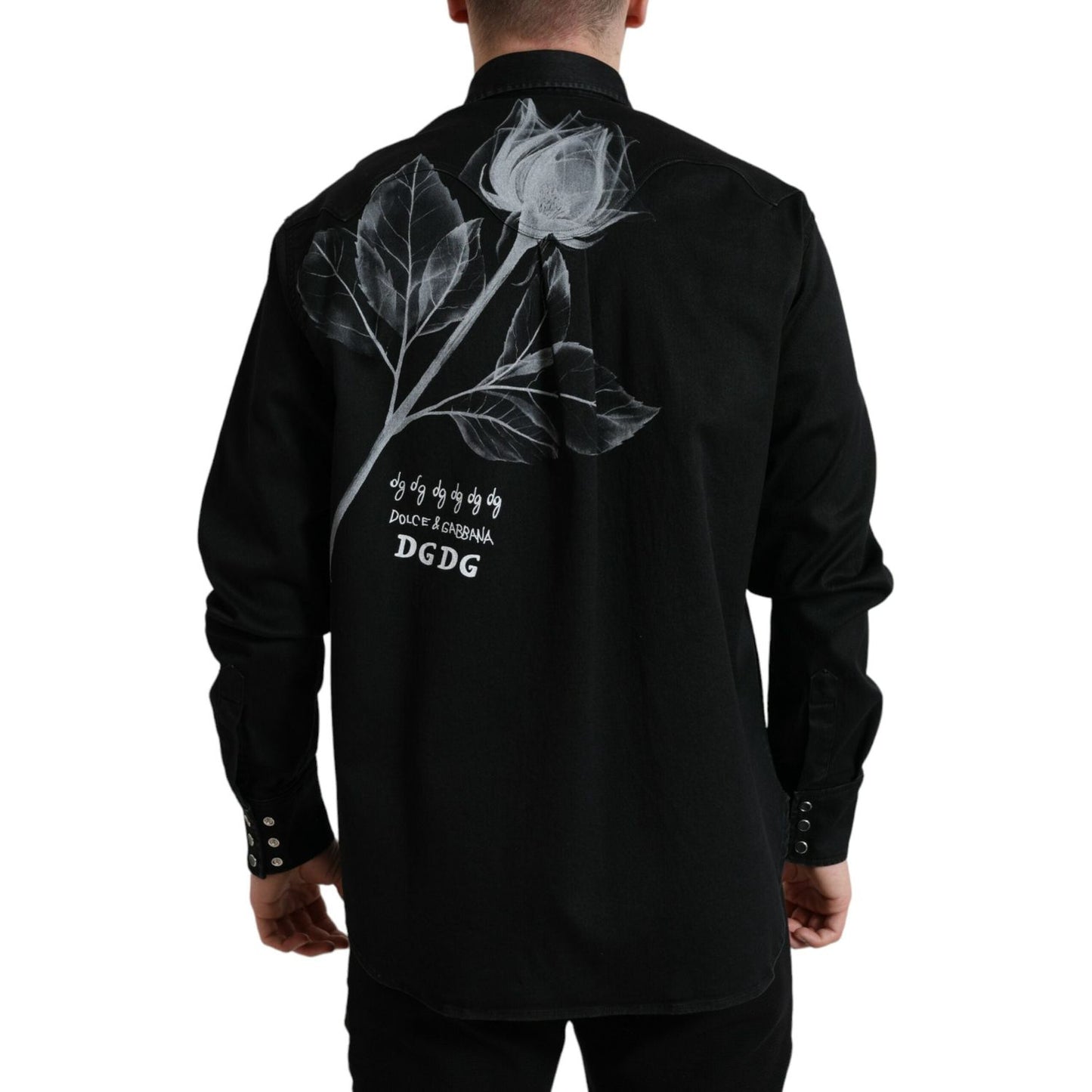 Dolce & Gabbana Black Floral Cotton Collared Dress Shirt