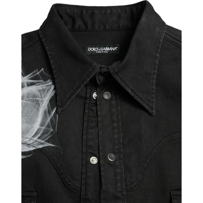 Dolce & Gabbana Black Floral Cotton Collared Dress Shirt