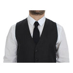 Dolce & Gabbana Elegant Gray Striped Wool Dress Vest Dolce & Gabbana Dark Slate Gray