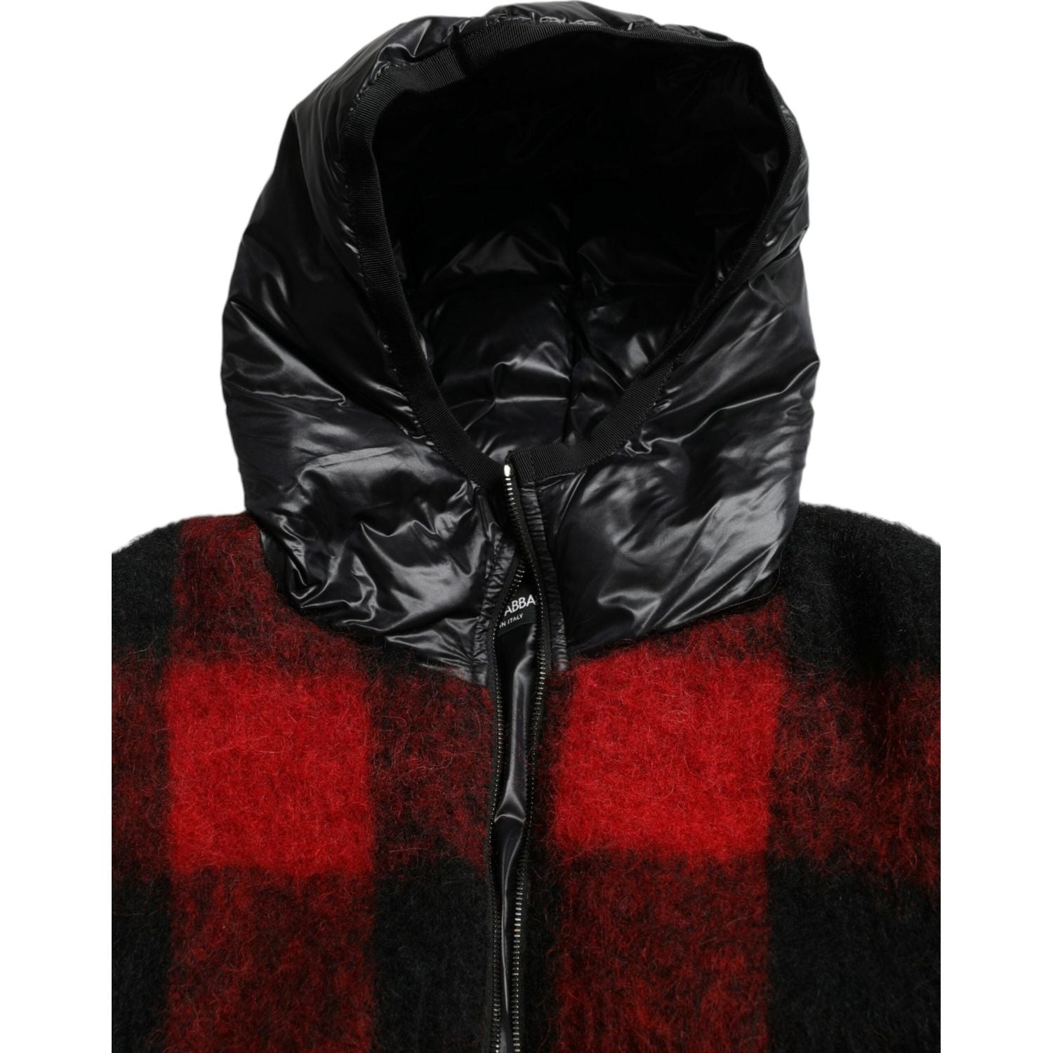 Dolce & Gabbana Black Red Buffalo Check Hooded Poncho Jacket