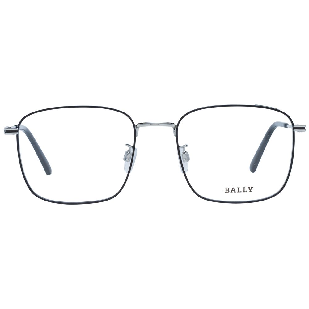 Bally Black Men Glasses Frame in full-rim metal with black color, featuring demo lenses. Size 54-19-145, rectangle style for men.