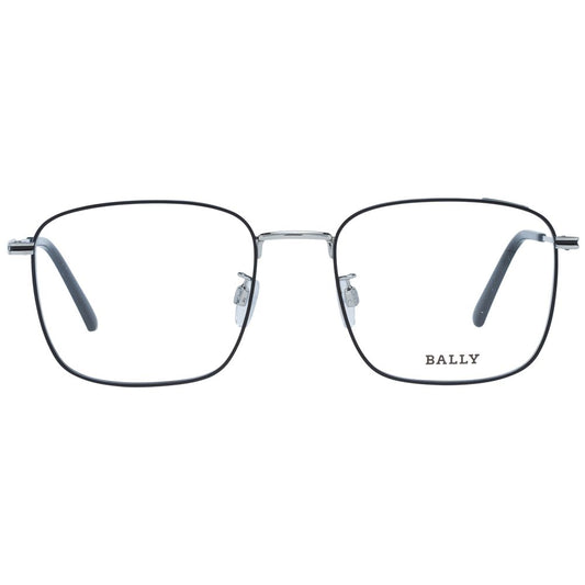 Bally Black Men Glasses Frame in full-rim metal with black color, featuring demo lenses. Size 54-19-145, rectangle style for men.
