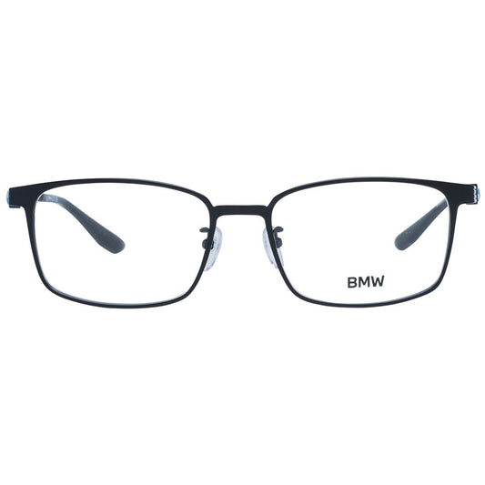 BMW Black Men Glasses Frame with titanium full-rim, featuring demo lenses and branded case. Frame dimensions: 56-18-145.