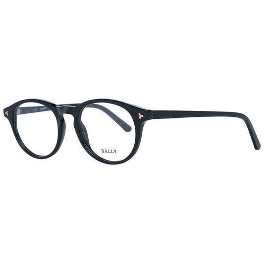 Bally Black Unisex Glasses Frame, round plastic full-rim design with demo lenses in black color, for men and women.