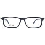 Hugo Boss Black Men Glasses Frame, full-rim rectangle style with black plastic frame, demo lenses. Size: 55-11-145.