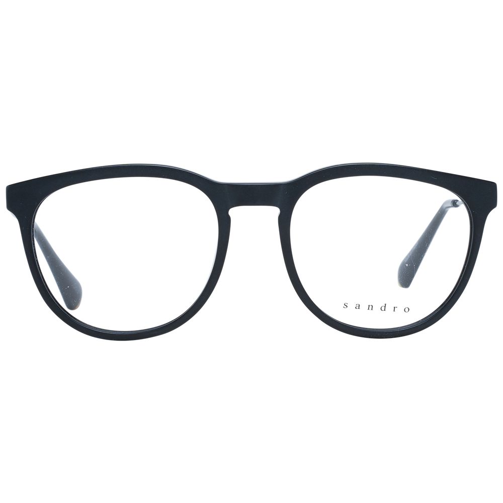Sandro Black Men Glasses Frame in acetate with full-rim design, round style, featuring demo plastic lenses, size 51-18-145.