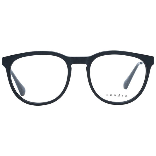 Sandro Black Men Glasses Frame in acetate with full-rim design, round style, featuring demo plastic lenses, size 51-18-145.