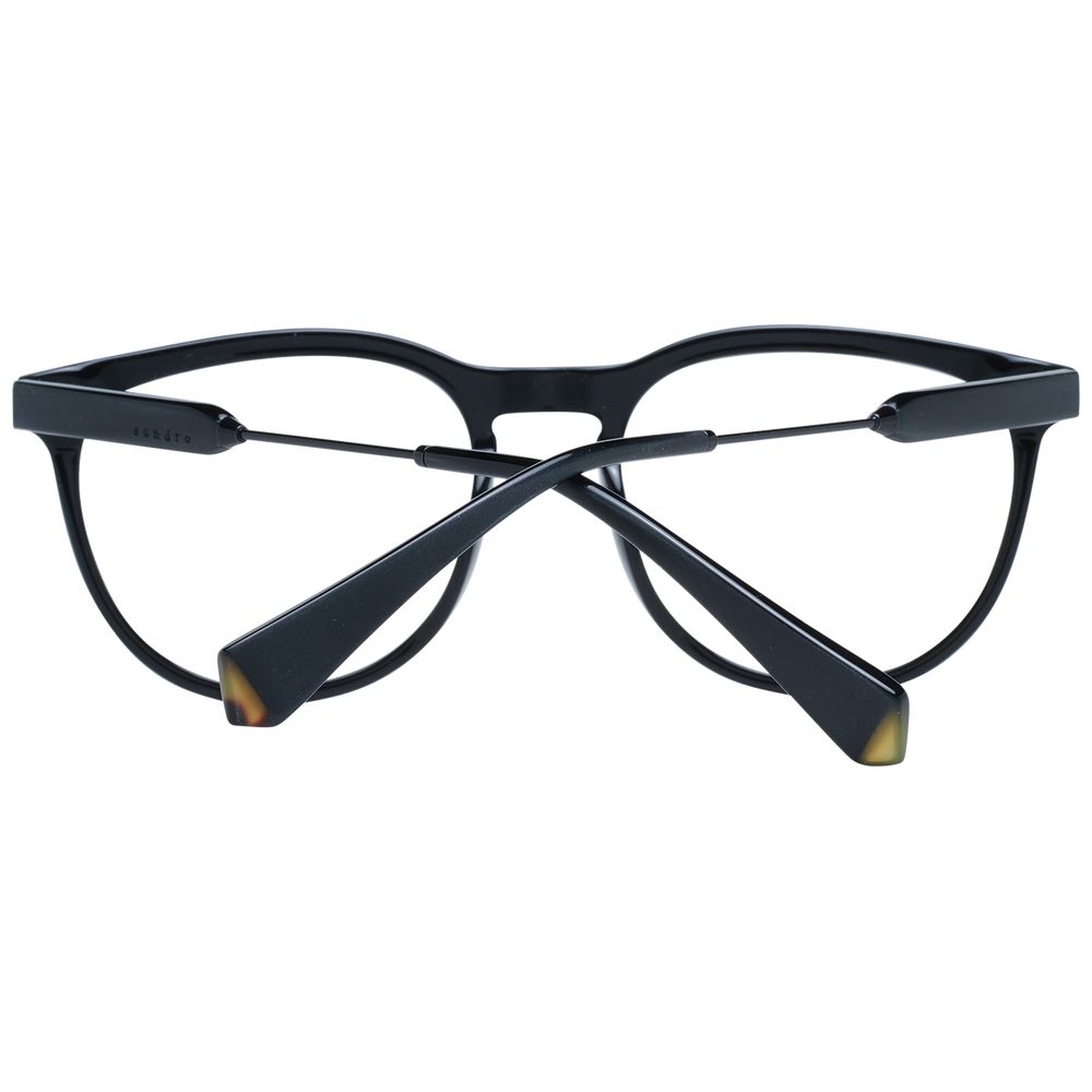 Sandro Black Men Glasses Frame shown in full-rim round acetate with demo lenses and black finish, front view.