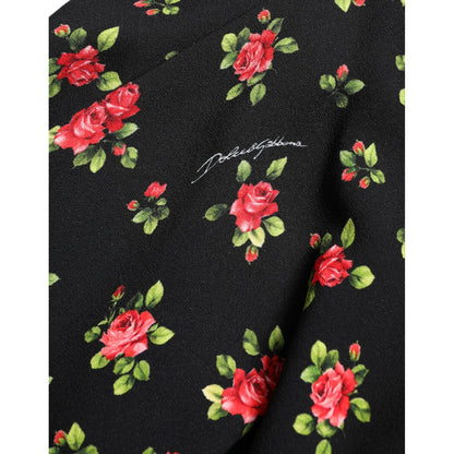 Dolce & Gabbana Black Rose Print High Waist A-line Mini Skirt