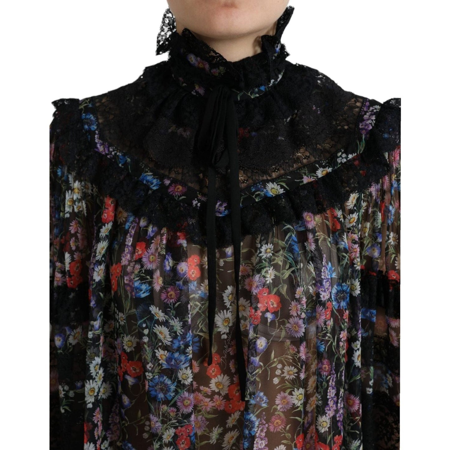 Dolce & Gabbana Black Floral Print Long Sleeves Blouse Top