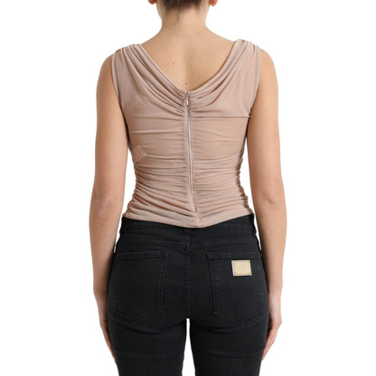 Dolce & Gabbana Beige Viscose V-neck Sleeveless Tank Top
