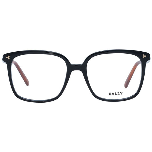 Bally Black Women Glasses Frame in full-rim style with black plastic frame and demo lenses, size 53-17-140, includes branded case.
