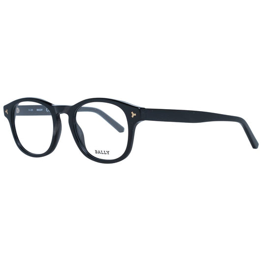 Bally Black Men Glasses Frame, square full-rim plastic design with branded case, demo lenses width 50, bridge 20, temple 145 mm.