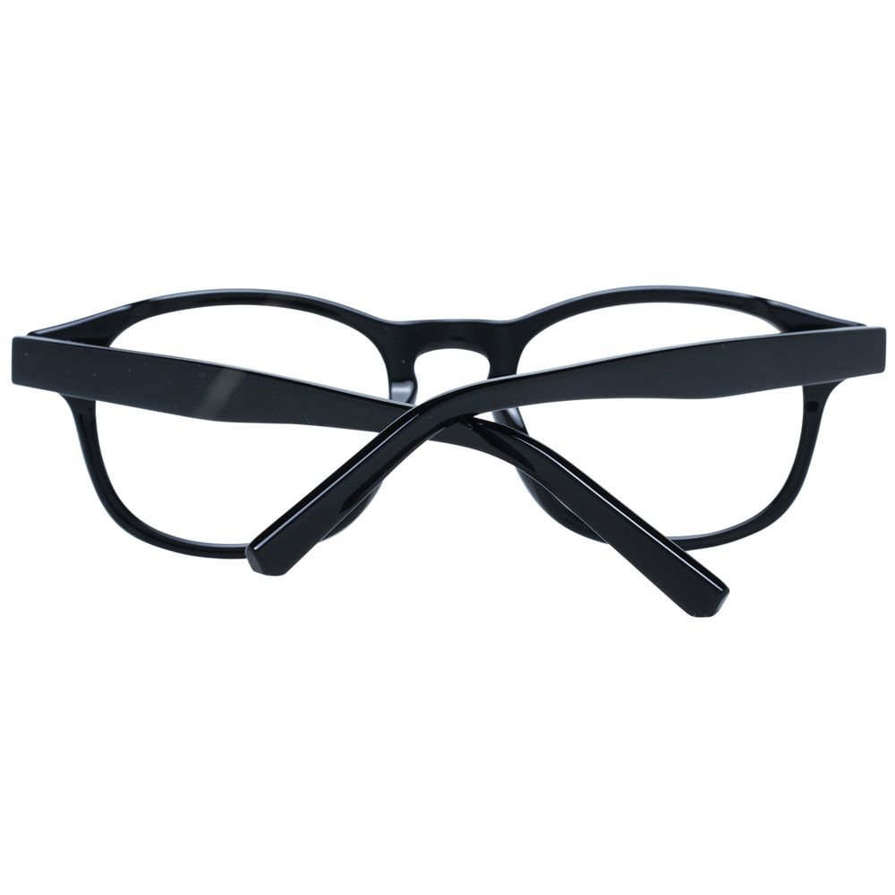 Bally Black Men Glasses Frame, full-rim plastic, square style with demo lenses; includes branded case, size 50-20-145.