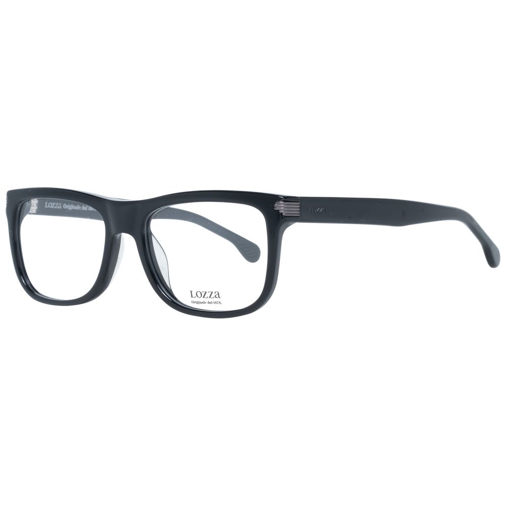 Lozza Black Men Glasses Frame - Square full-rim plastic frame, demo lenses, black color, size 51-0-0, temples length 145mm.
