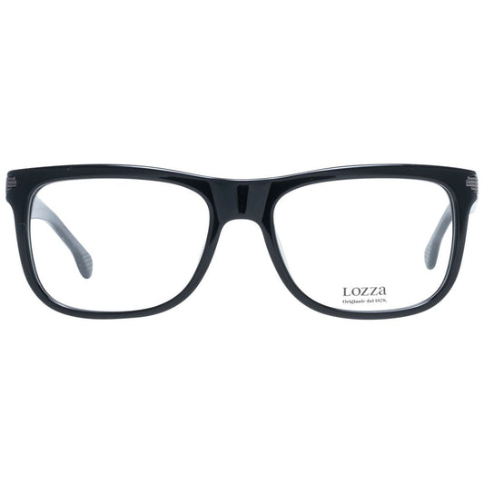 Lozza Black Men Glasses Frame, square full-rim style with black plastic material, demo lenses, and 51mm width, ideal for men's fashion.