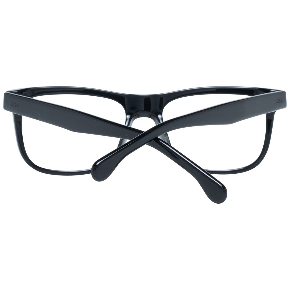 Lozza Black Men Glasses Frame, square full-rim style with plastic lenses, frame and lenses in black. Includes branded case. Size 51-0-0.