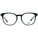 Alt Tag: BMW Black Men Glasses Frame plastic full-rim style with demo lenses, round design, 52-19-145 size, includes branded case.