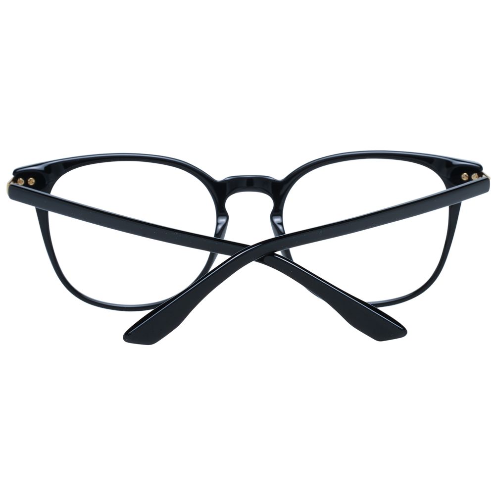 BMW Black Men Glasses Frame, round full-rim plastic design with black color, 52-19-145 size, includes branded case.