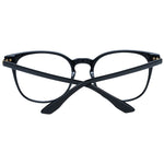 BMW Black Men Glasses Frame, round full-rim plastic design with black color, 52-19-145 size, includes branded case.