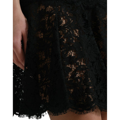Dolce & Gabbana Black Floral Lace Cotton A-line Mini Dress