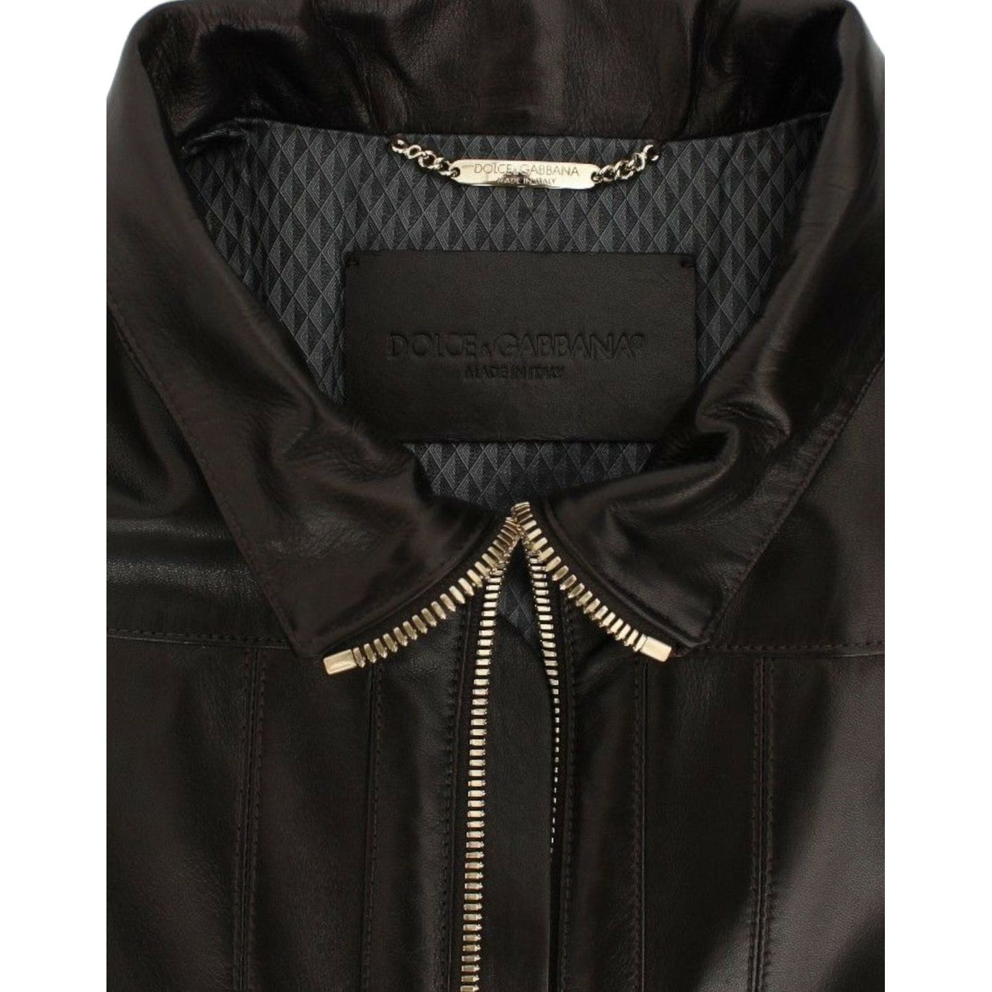 Dolce & Gabbana Brown Lambskin Leather Zipper Jacket