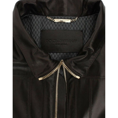 Dolce & Gabbana Brown Lambskin Leather Zipper Jacket