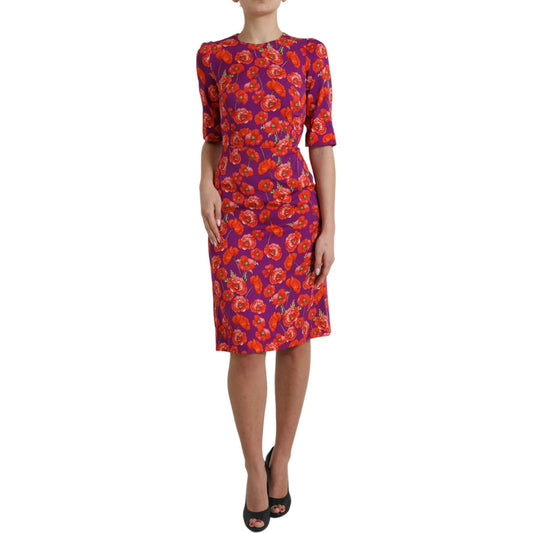 Dolce & Gabbana Multicolor Floral Poppy Print Sheath Dress